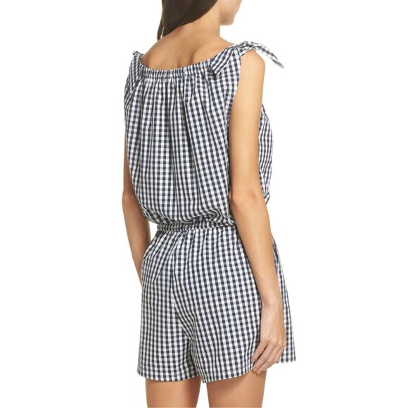 Tory Burch sleeveless boatneck romper navy gingham size large - Picture 2 of 11
